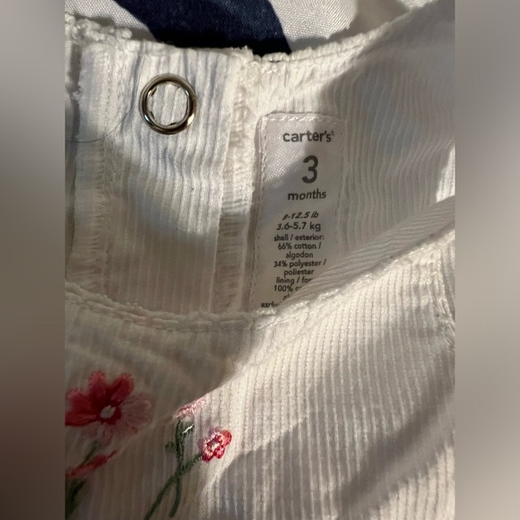 Carter’s dress with diaper cover, bloomers, size 3 months, white, pink flowers - Picture 5 of 5